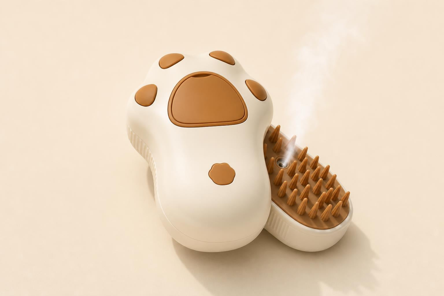 Paw-shaped steam brush seen from the top and the bottom